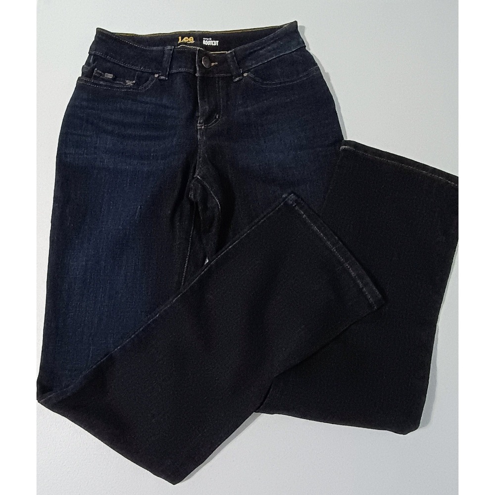 Lee Curvy Fit Bootcut Jeans Size 4 Medium Blue Dark Wash Stretch
